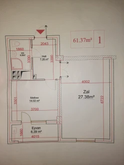 Satılır yeni tikili 1 otaqlı 61.37 m², Masazır q.-4