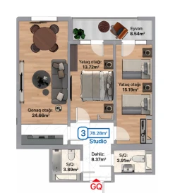 Satılır yeni tikili 2 otaqlı 78.28 m², Abşeron r.-2