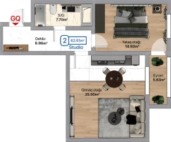 Satılır yeni tikili 2 otaqlı 62.63 m², Xırdalan-2 Satılır yeni tikili 2 otaqlı 62.63 m², Xırdalan-2